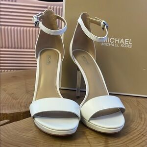 Michael Kors White Heels with Open Toe and Thin High Heel